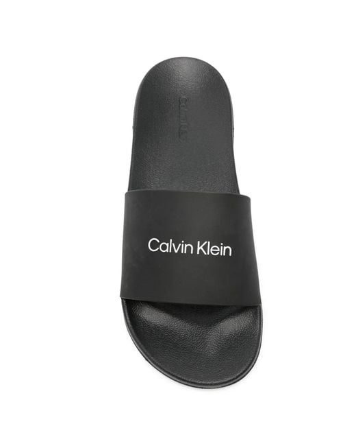 Calvin Klein White Logo-Detail Slides for men