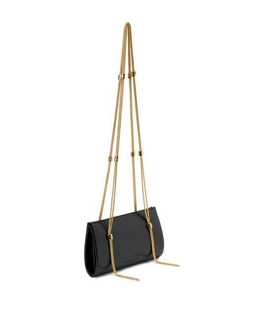 Elisabetta Franchi Black Python Texture Chain Clutch Bag