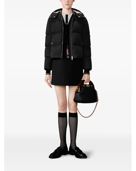 Thom Browne Black Poly Tech Down Filled Cropped Parka With Armbands