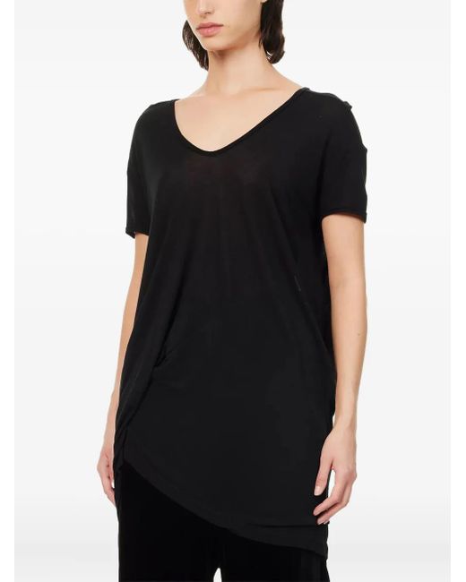 Rick Owens Black Asymmetrical Short-Sleeve Top
