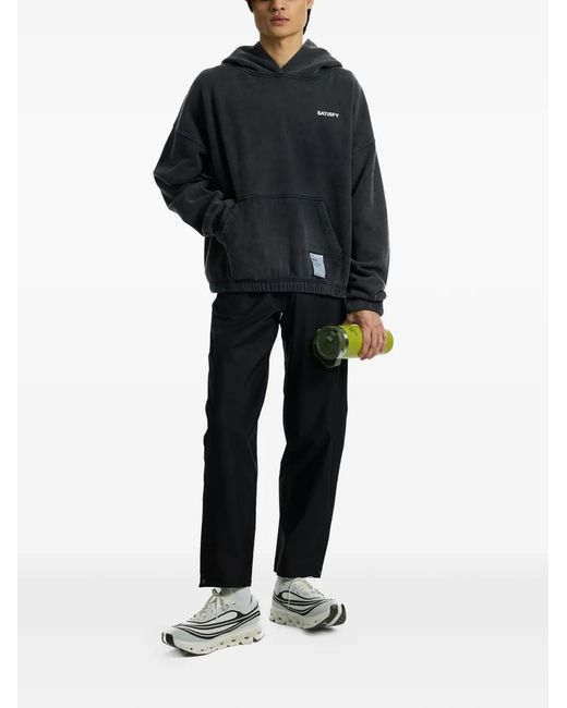 Satisfy Gray Elasticated-Waistband Logo-Patch Trousers for men