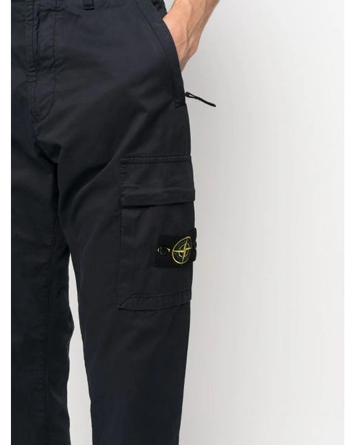 Stone Island Blue Logo-Patch Straight-Leg Trousers for men