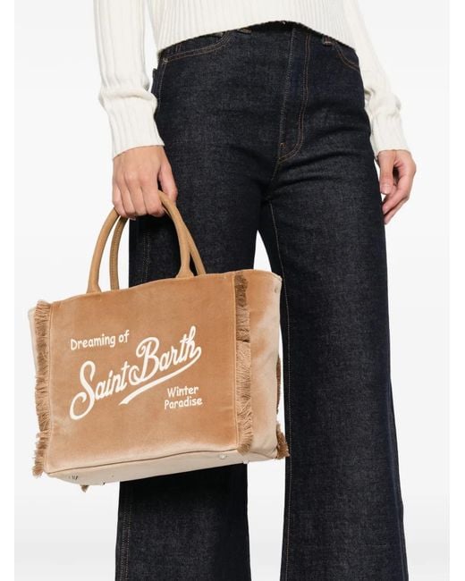 Mc2 Saint Barth Natural Fringed Velvet Satchel