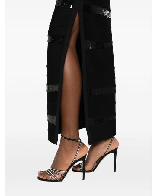 Hervé Léger Black Chiara Gown Sequin-Embellished Midi Dress