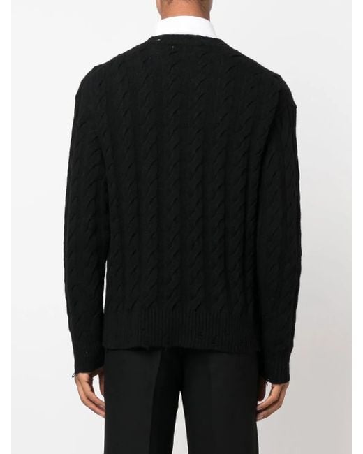 Laneus Black Cable-Knit Crew Neck Sweater for men