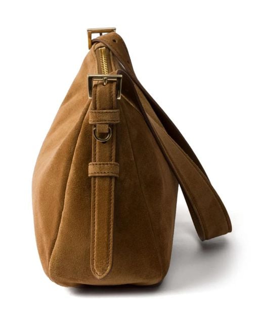 Prada Medium Suède Schoudertas in het Brown