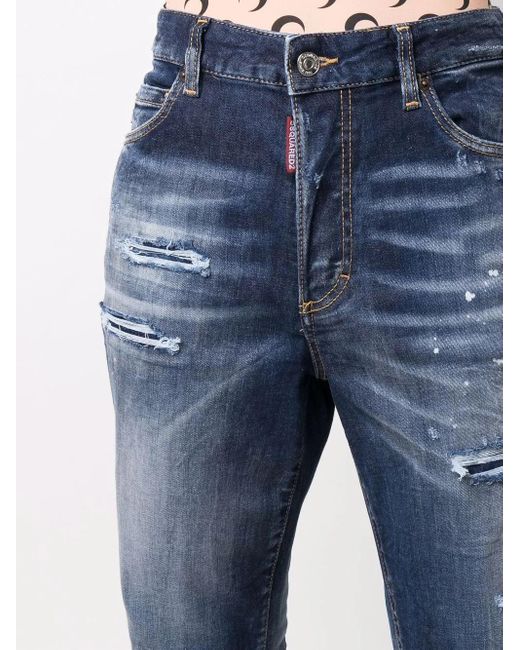 DSquared² Blue Distressed High-Waisted Jeans