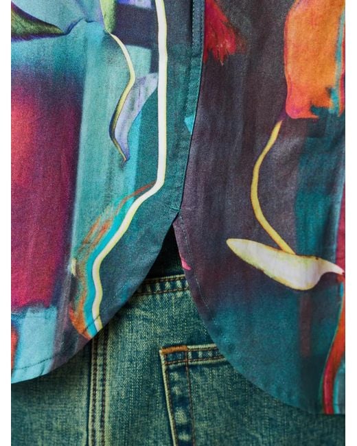 Paul Smith Blue Glitch Floral Print Shirt for men