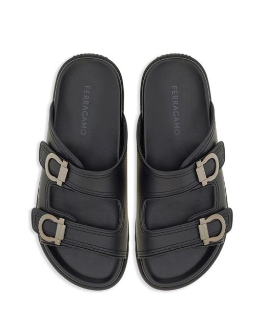 Ferragamo Black Gancini Leather Sandals for men