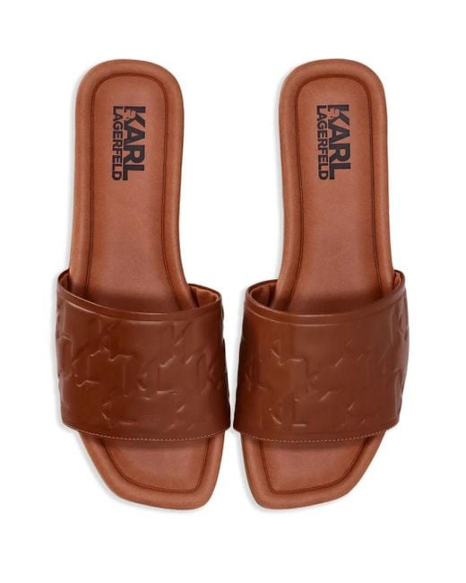 Karl Lagerfeld Brown Brio Monogram-Pattern Slides