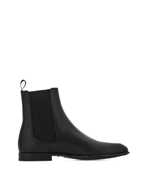 Ferragamo Black Round-Toe Leather Chelsea Boots for men