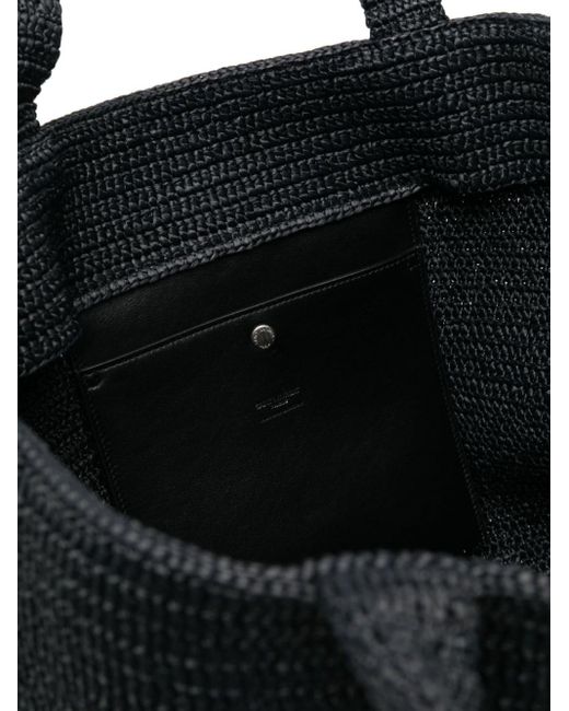 Saint Laurent Black Logo-Embossed Raffia Tote Bag