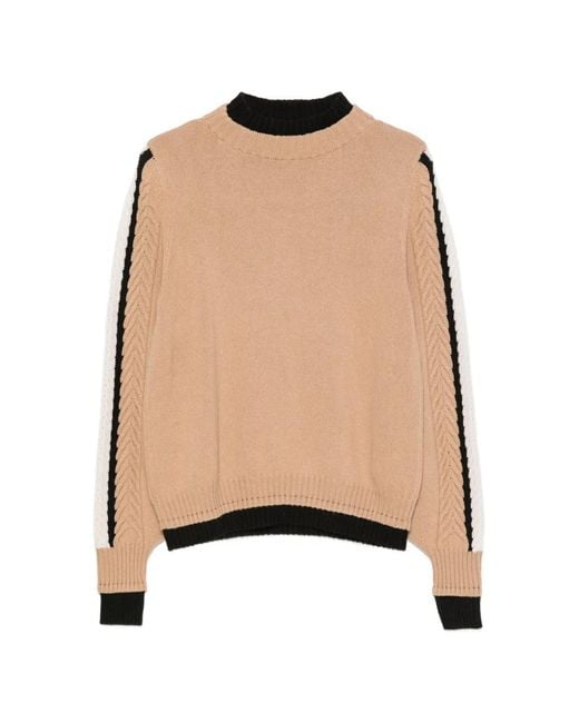 D.exterior Natural Cable-Knit Side-Stripe Sweater