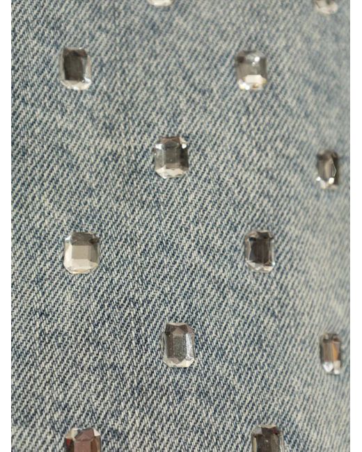Self-Portrait Gray Denim Top Embellished With Rhinestones