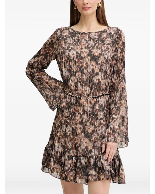 Guess Brown Ruffled-Hem Mini Dress