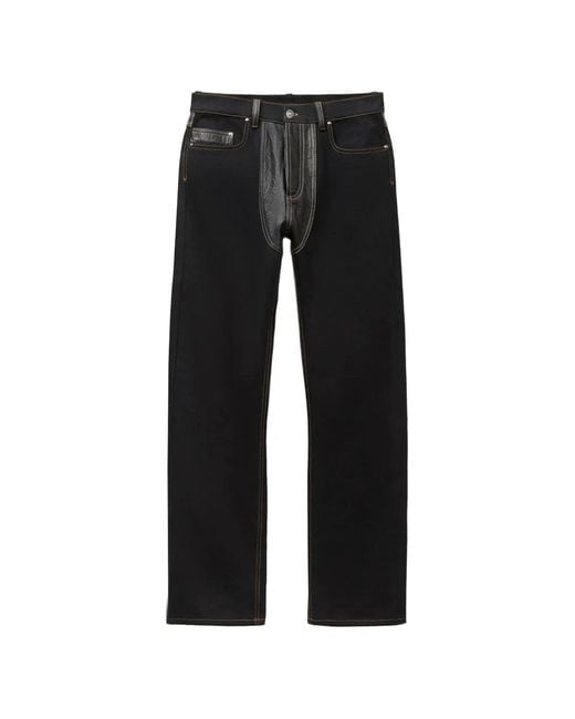 Versace Black Denim & Leather Straight Jeans for men
