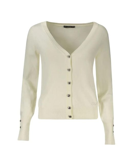 Guess White V-Neck Button-Fastening Cardigan