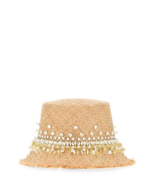 Prada Natural Bead-Embellished Bucket Hat