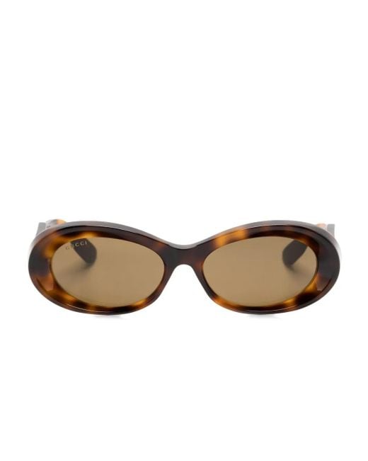 Gucci Brown Tortoiseshell Oval-Frame Sunglasses