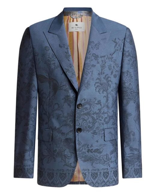Etro Blue Wool Viscose Milano Peak Jacket for men