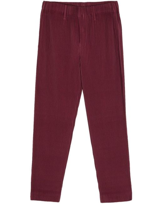 Homme Plissé Issey Miyake Red Pleated Straight Leg Trousers for men