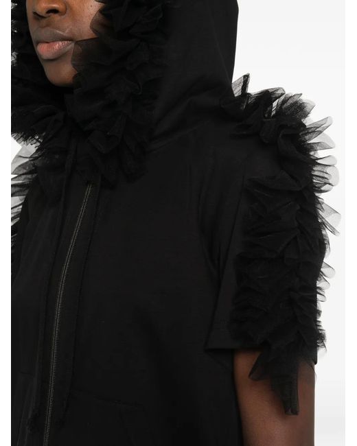 Noir Kei Ninomiya Black Ruffled Tulle-Trimmed Hoodie