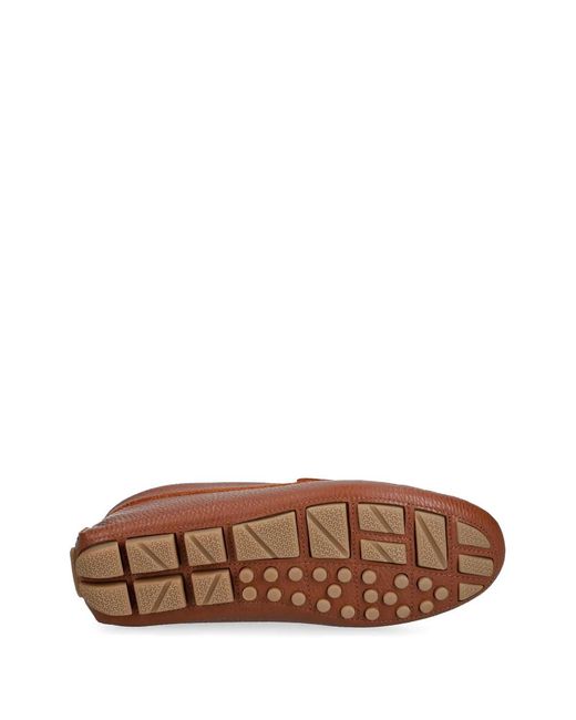 Pollini Brown Mocassins En Cuir Grainé À Plaque Logo