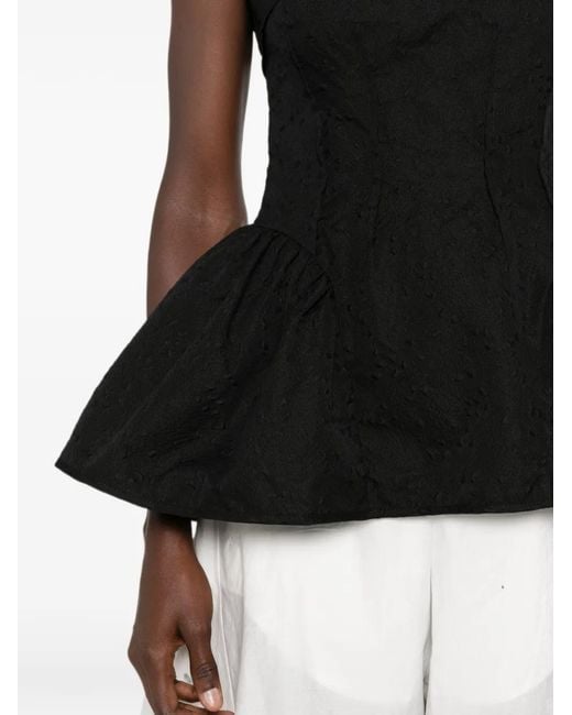 CECILIE BAHNSEN Black Cloqué-Effect Peplum Top