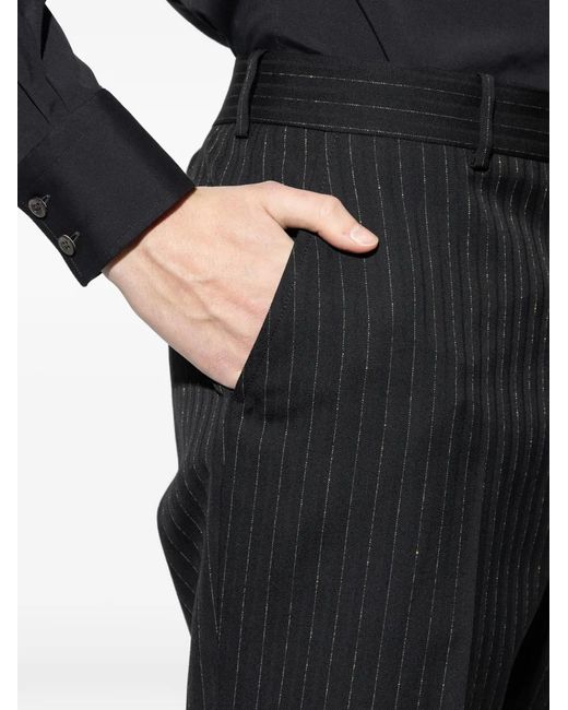 McQueen Black Pinstripe-Pattern Trousers for men