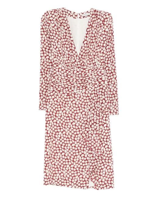 Alessandra Rich Red Floral-Print Draped Midi Dress