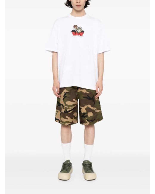 A Bathing Ape White Logo-Print Cotton T-Shirt for men