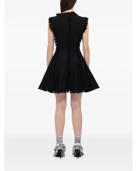 MSGM Black Scoop-Neck Fringed Mini Dress