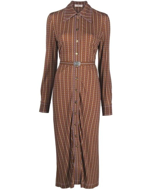 Tory Burch Brown Dotted Windowpane Midi Polo Dress