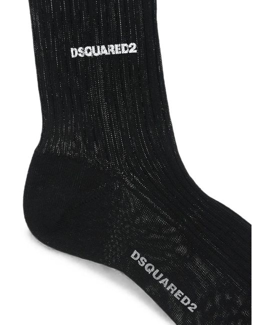DSquared² Black Logo-Print Ribbed Socks for men