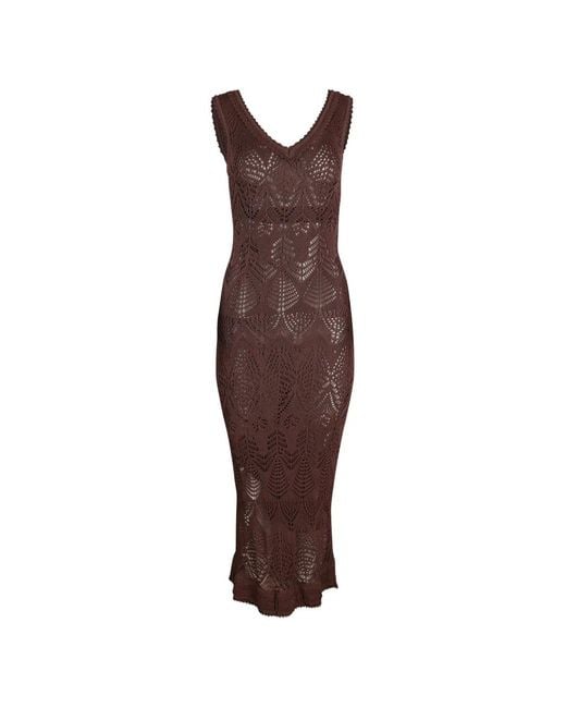Staud Brown Roan Pointelle-Knit Midi Dress