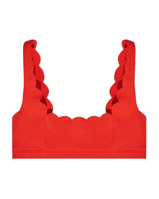 Marysia Swim Red Mini Palm Springs Scallop-Edge Bikini Top
