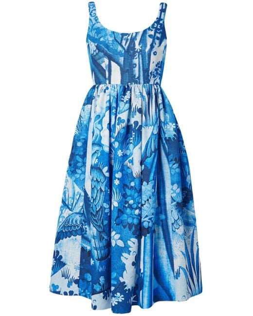 Robe mi-longue à fleurs Erdem en coloris Blue