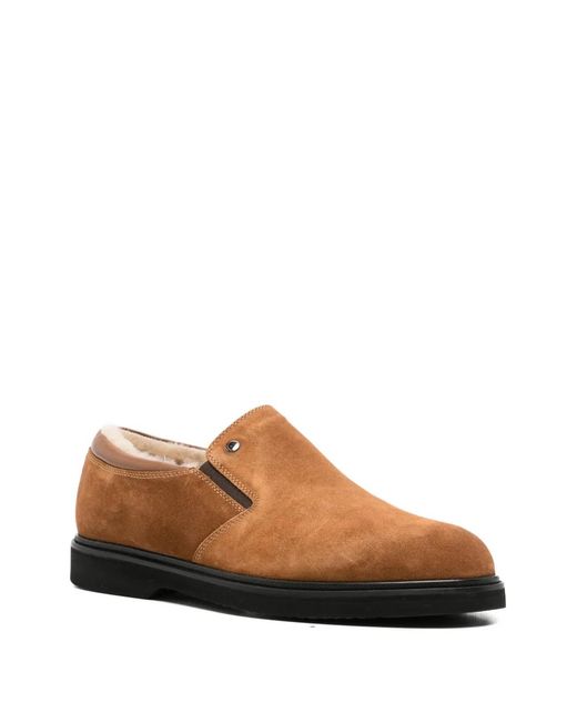 JOHN HARRISON Brown Shearling-Lined Suede Loafers for men