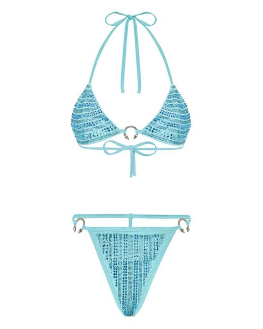Philipp Plein Blue Crystal-embellished Bikini
