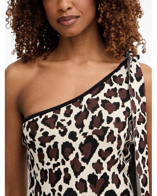 Silvian Heach Black Animal-Print One-Shoulder Top