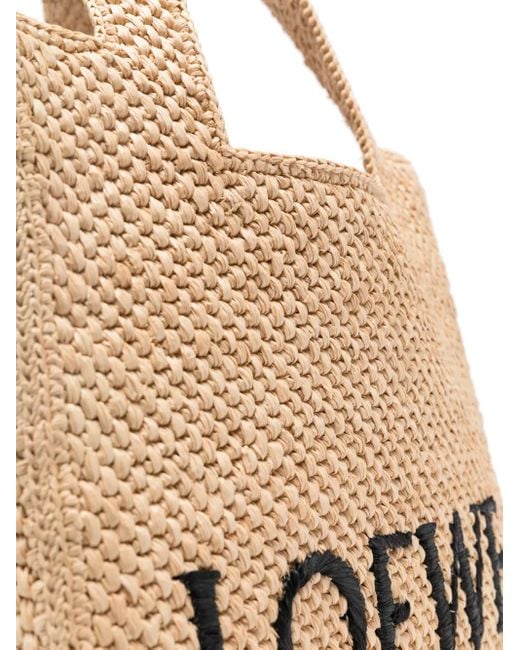 Loewe Natural Medium Font Raffia Tote