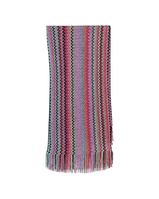 Missoni Purple Zigzag-Knit Fringed Scarf