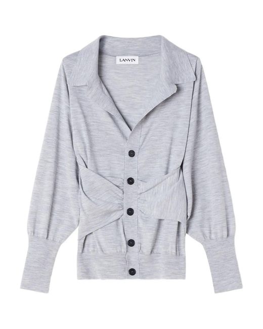 Lanvin Gray Button Long-Sleeve Cardigan