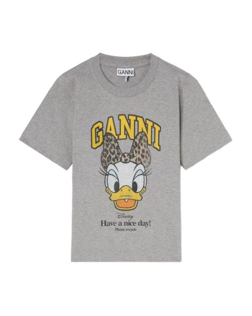 Ganni Gray Daisy Duck Printed Baby Fit T-Shirt