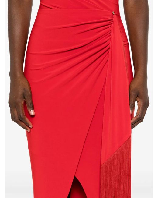 Nissa Red Fringe-Detail Maxi Dress