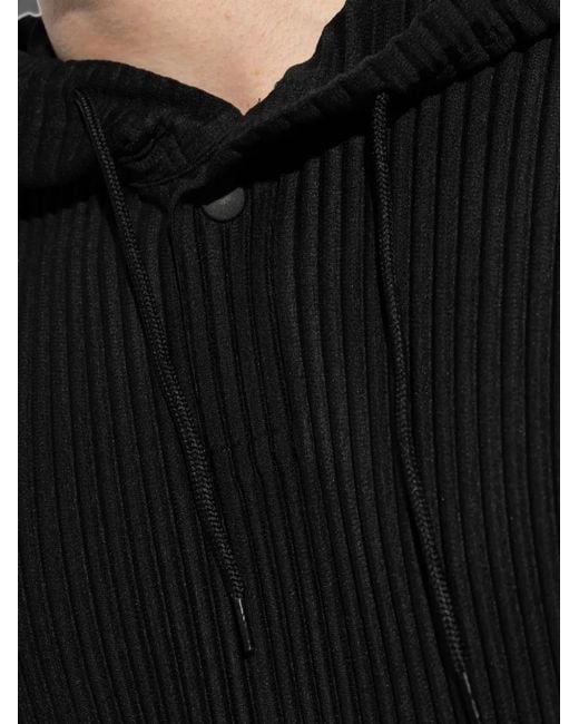 Homme Plissé Issey Miyake Black Pleated Short-Sleeve Hoodie for men