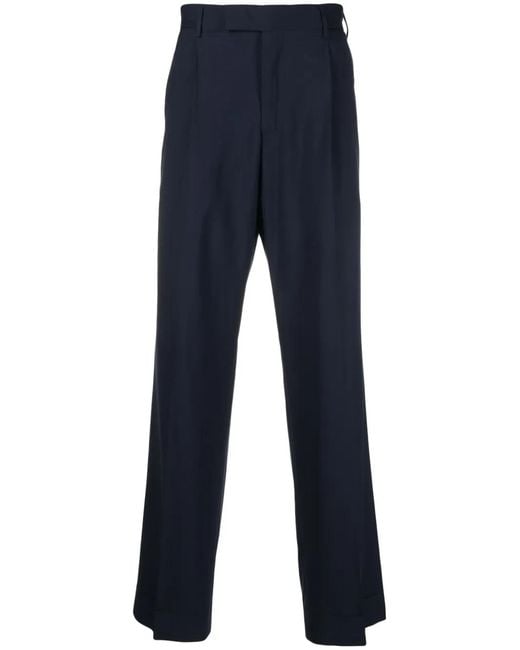 PT Torino Blue Straight-Leg Wool Tailored Trousers for men