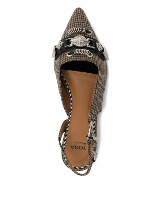 Toga Brown Buckle-Embellished Flat Pumps