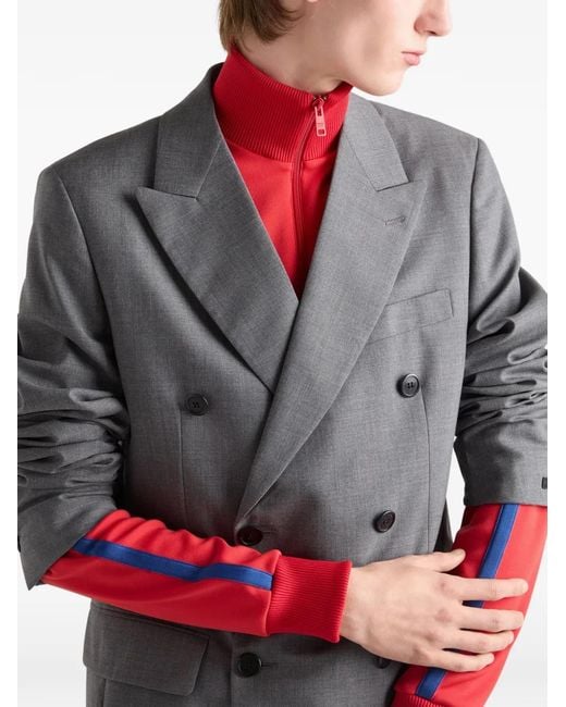 Prada Gray Double-Breasted Wool Jacket for men