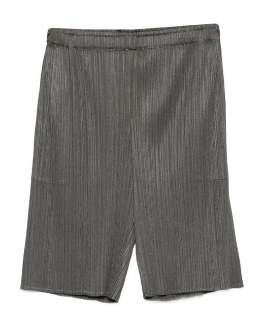 Pleats Please Issey Miyake Gray Elasticated-Waist Pleated Shorts